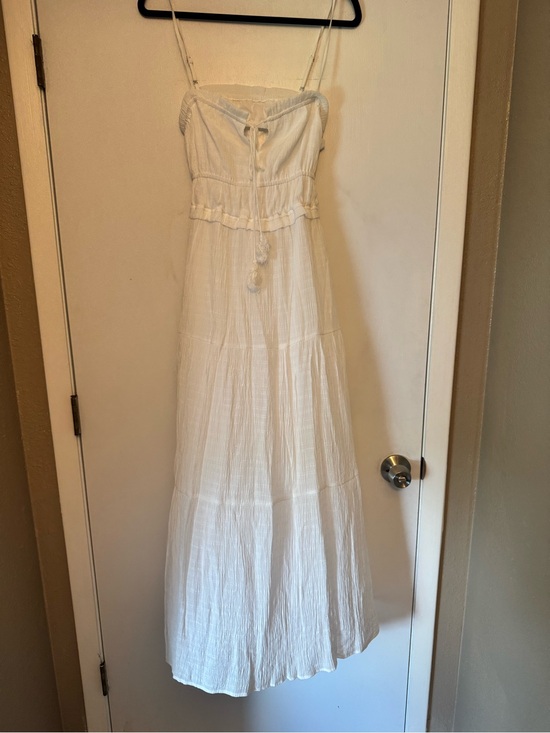 Cider Dresses & Skirts - Cider White Maxi Dress with Smocked Bodice and Tassel Tie